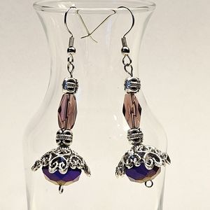 Whimsical Purple Glass Beaded Earrings
